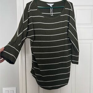 Market & Spruce Olive Green Striped Sweater